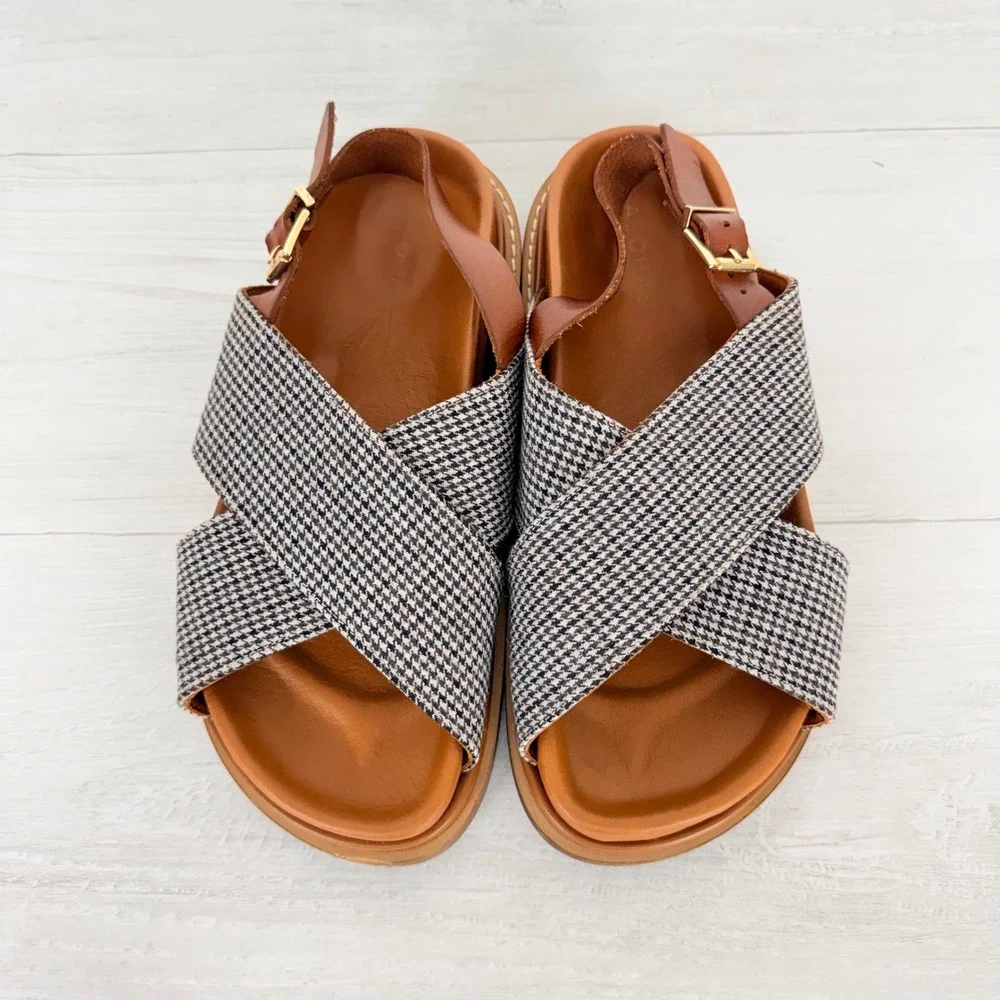 Alohas Marshmallow Sandals Women 39 US 8.5 Brown Houndstooth Platform Crisscross